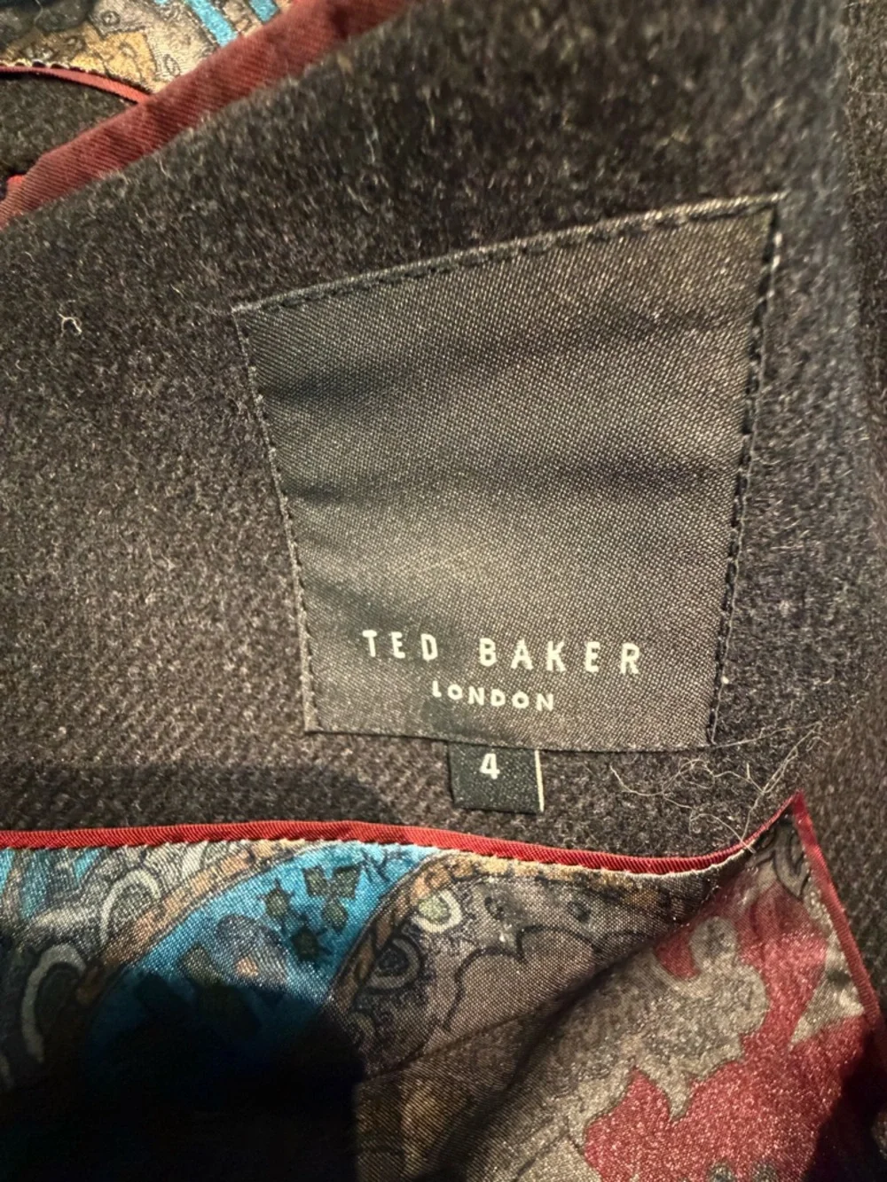 Ted Baker Dark Charcoal Pea Coat with Patterned Lining - Picture 2 of 9